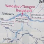 Karte der Region Waldshut-Tiengen mit markierten Zollübergängen an der Schweizer Grenze