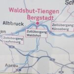 Karte der Zollübergänge zwischen Deutschland und der Schweiz, mit Fokus auf Waldshut, Laufenburg und Küssaberg